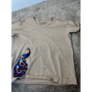 Life Is Good Womans T Shirt Cream Plain X Large Cotton Short Sleeve V Neck